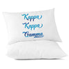 Kappa Kappa Gamma sorority name in handwriting custom printed in sorority colors on pillowcase.