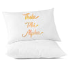 Theta Phi Alpha sorority name in handwriting custom printed in sorority colors on pillowcase.