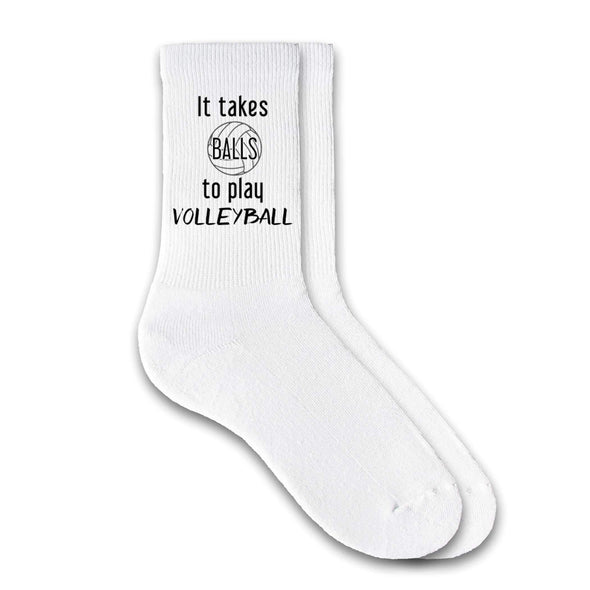 It takes balls to play volleyball custom printed on crew socks.