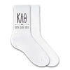 Kappa Alpha Theta sorority letters and name custom printed on white cotton crew socks