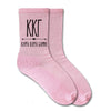 Kappa Kappa Gamma sorority letters and name custom printed on pink cotton crew socks