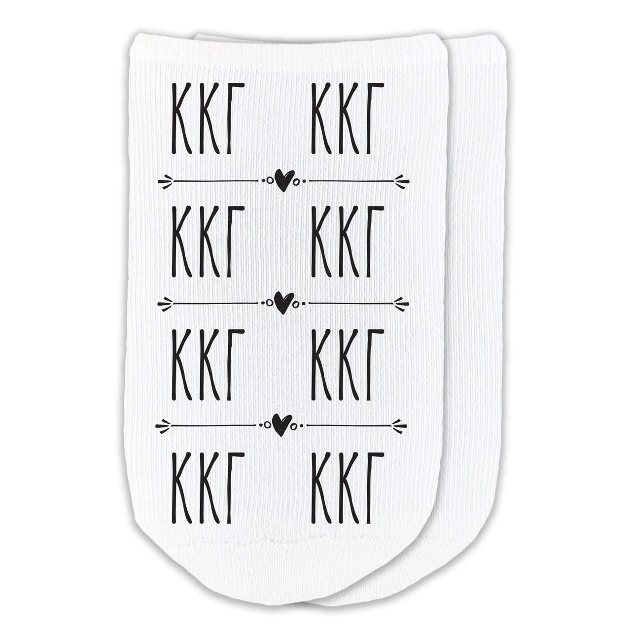Kappa Kappa Gamma sorority letters repeat boho design custom printed on no show socks