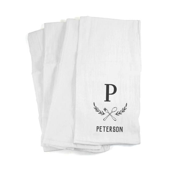 Fork and Spoon Kitchen Towel Personalized - Name and Initial