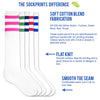 Available color choices for striped knee high socks.
