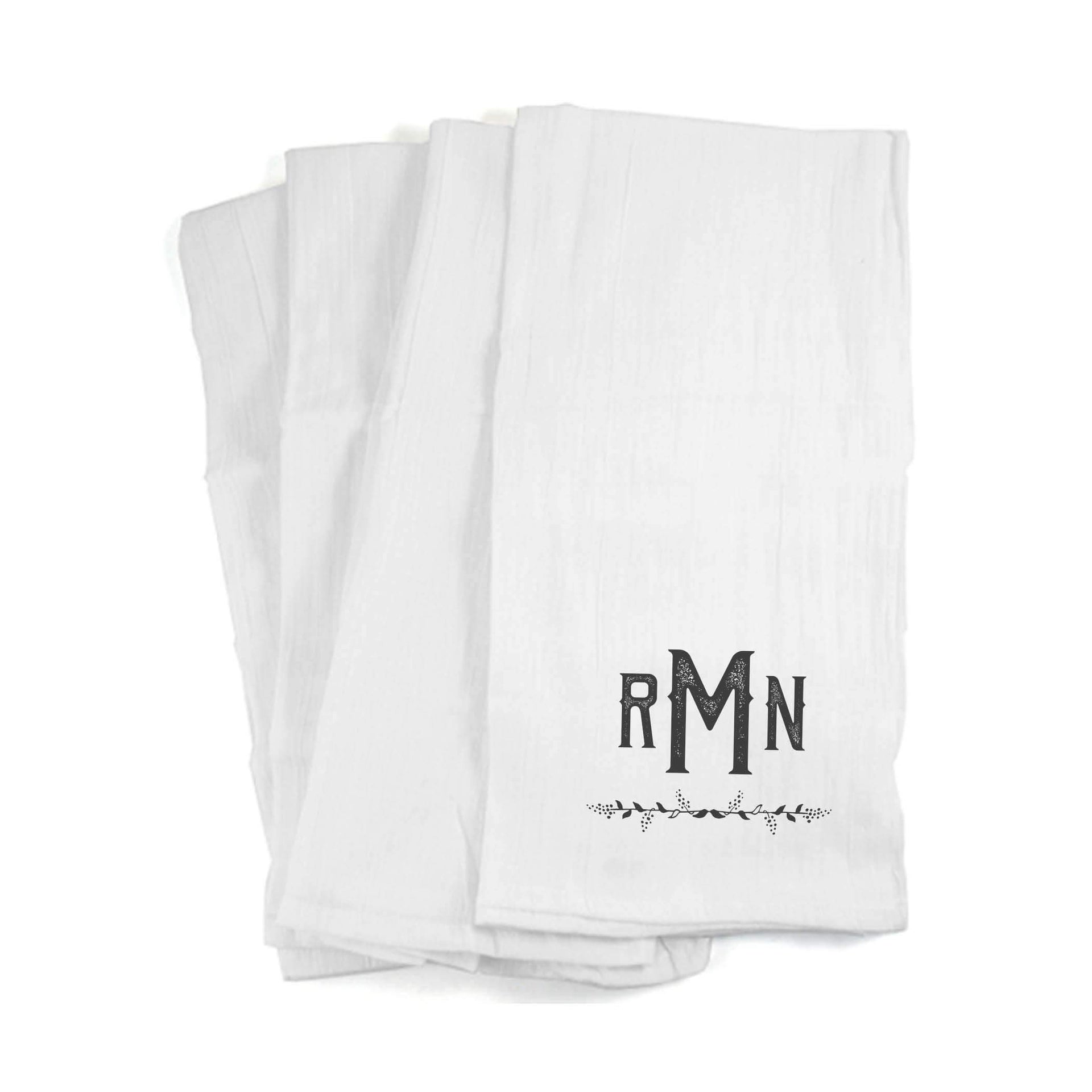 Custom printed kitchen towels with your monogram 3 letter initials.