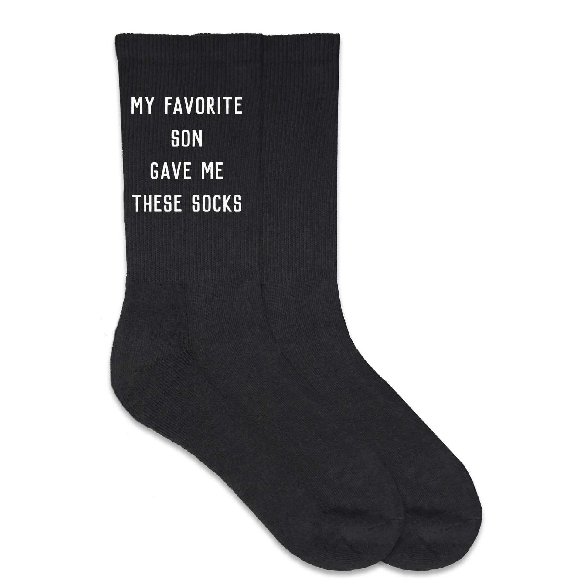 These black crew socks make a fun gift idea from his favorite son