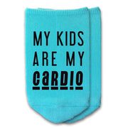 My kids are my cardio custom printed on no show socks.