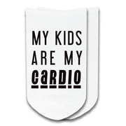 My kids are my cardio custom printed on no show socks.