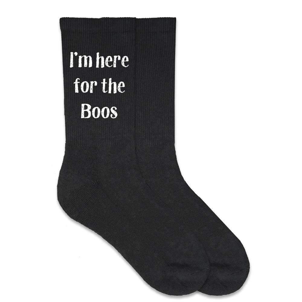 I'm here for the boos custom printed on the side of the ribbed crew socks make a great halloween gift.