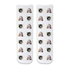 Unique photo face socks custom printed on white cotton crew socks using your personalized photos, two maximum, make a special gift idea..