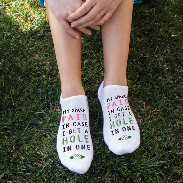 My spare pair in case I get a hole in one design custom printed on the top of no show socks.