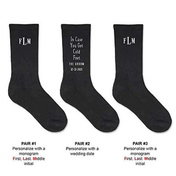 Personalized wedding socks for the groom sold as a 3 pair set