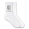 Phi Sigma Sigma sorority letters and name custom printed on cotton crew socks