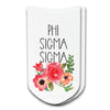 Phi Sigma Sigma sorority name watercolor floral design custom printed on white cotton no show socks