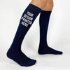Navy socks with white ink sports athletic socks custom printed and personalized.