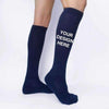 Custom printed sports knee high socks personalized with your own text or design or logo available in four colors.