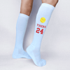 Custom printed sports knee high socks personalized with your own text or design or logo available in four colors.