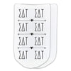 Sigma Delta Tau sorority letters custom printed on white cotton no show socks