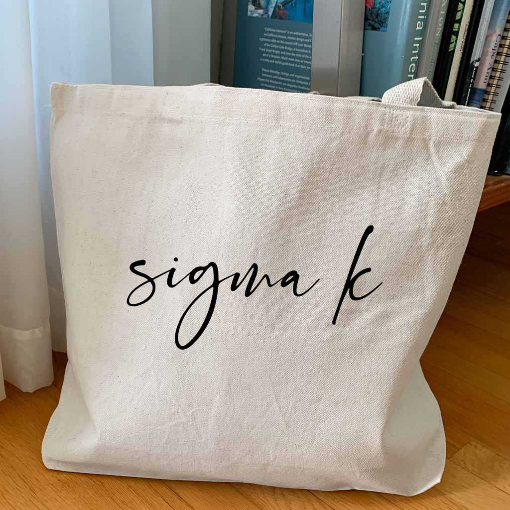 Sigma Kappa sorority nickname custom printed on canvas tote bag is the perfect college tote bag.
