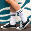 Sigma Kappa sorority name custom printed on black striped crew socks