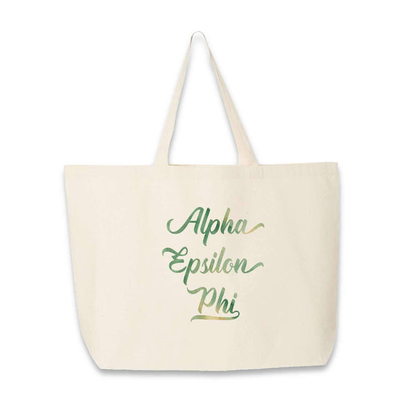 Alpha Epsilon Phi sorority name custom printed on canvas tote bag