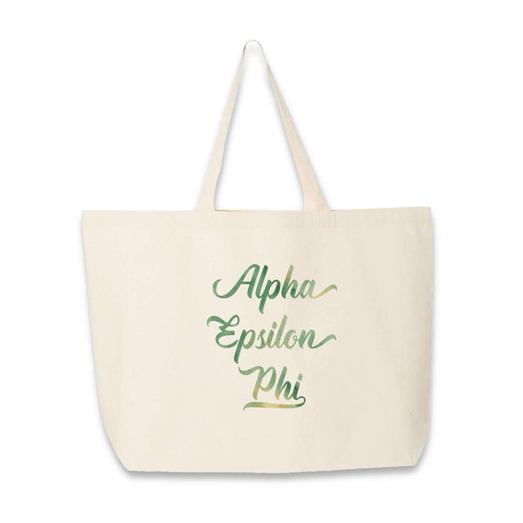 Alpha Epsilon Phi sorority name custom printed on canvas tote bag