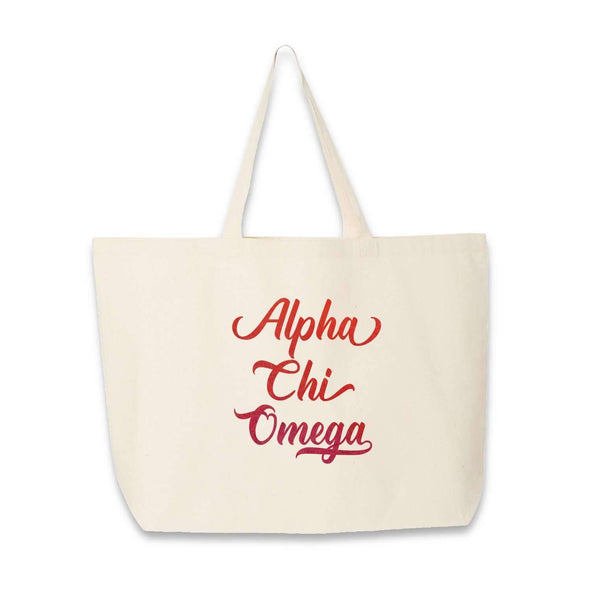 Alpha Chi Omega sorority name custom printed on canvas tote bag