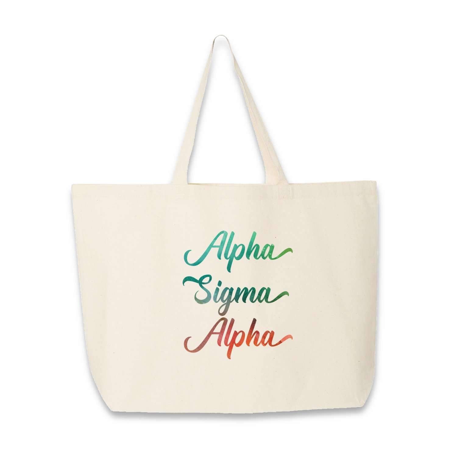 Alpha Sigma Alpha sorority name custom printed on canvas tote bag