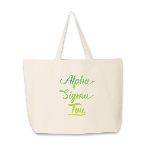 Alpha Sigma Tau sorority name custom printed on canvas tote bag