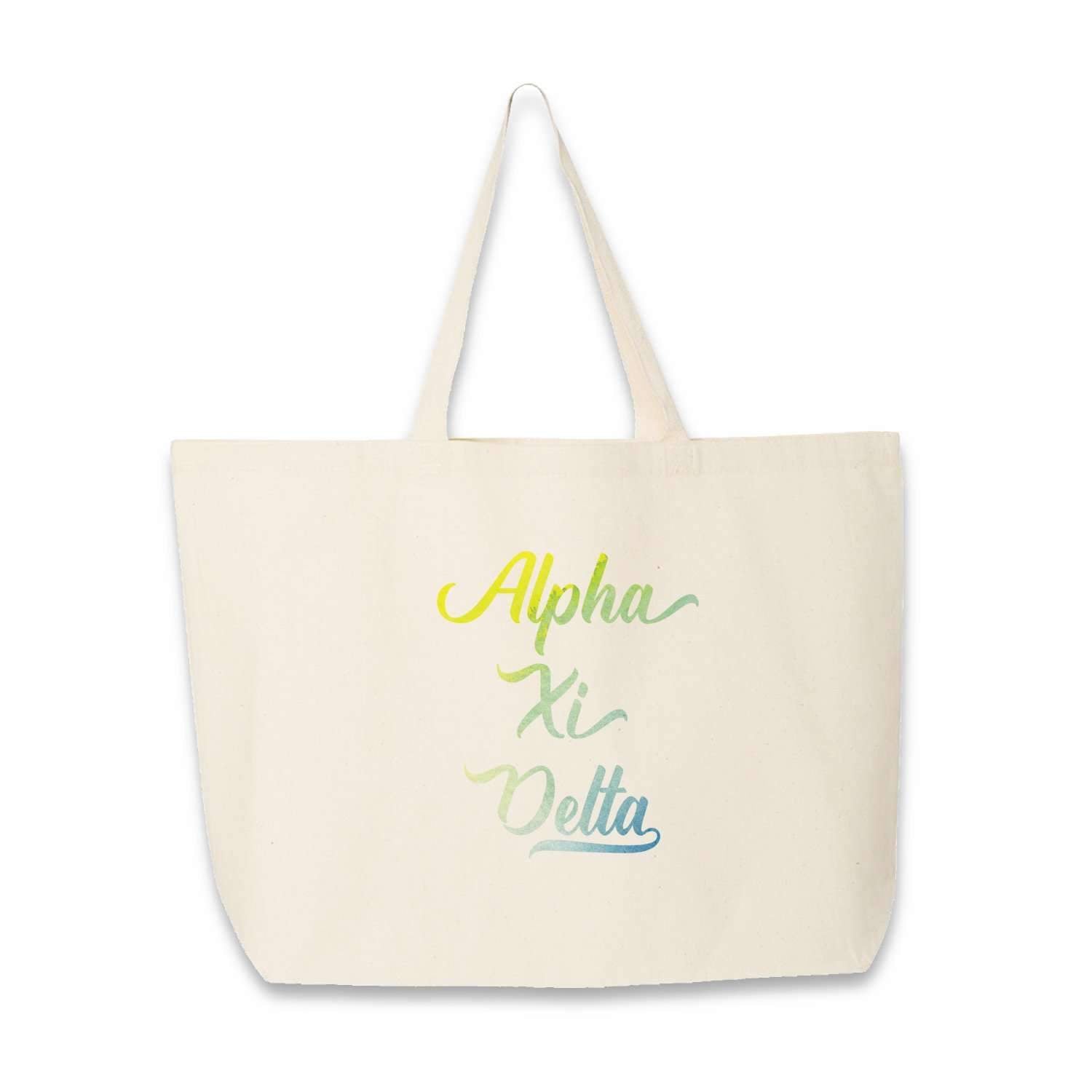 Alpha Xi Delta sorority name custom printed on canvas tote bag