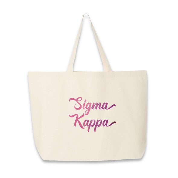 Sigma Kappa sorority name custom printed on canvas tote bag