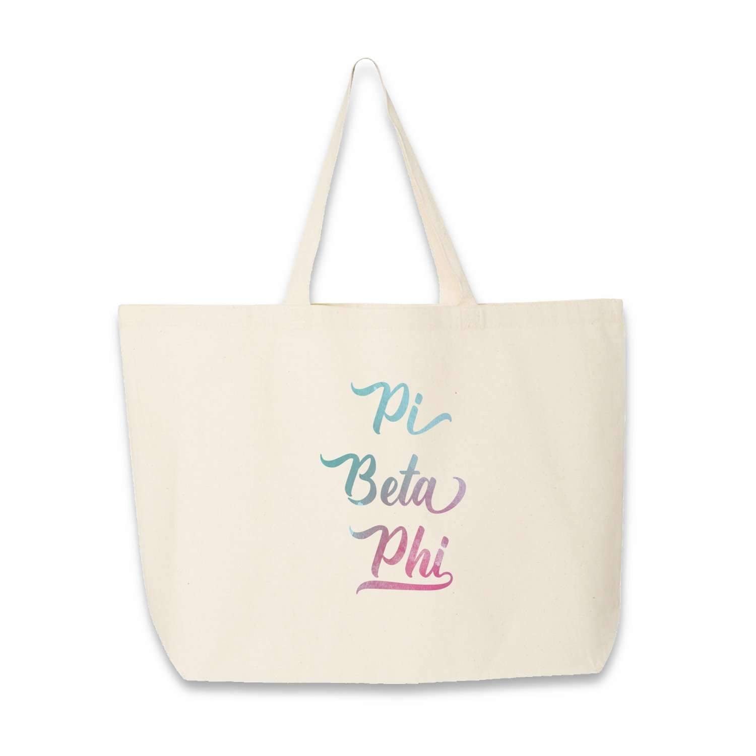 Pi Beta Phi sorority name custom printed on canvas tote bag