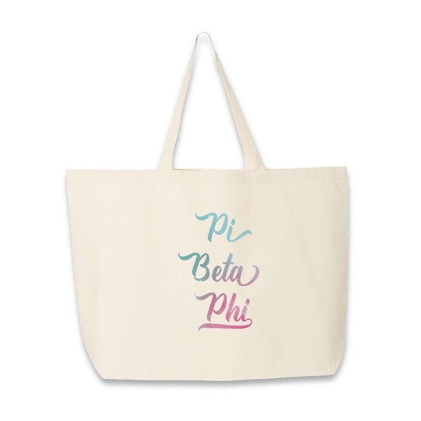 Pi Beta Phi sorority name custom printed on canvas tote bag