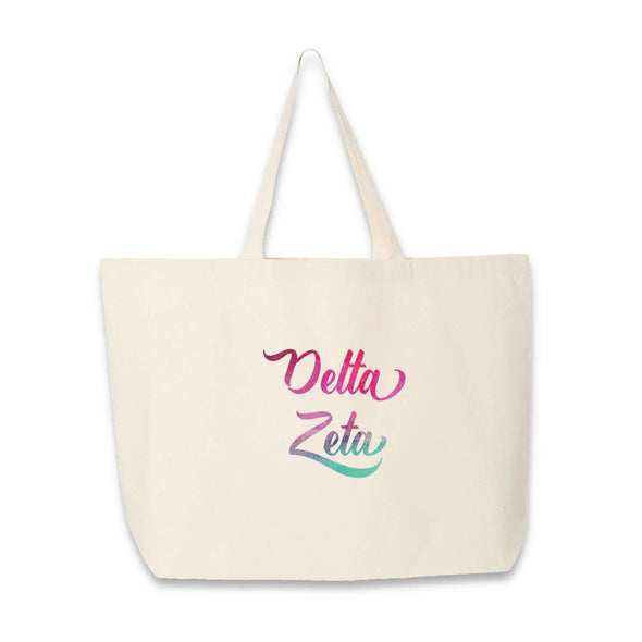 Delta Zeta sorority name custom printed on canvas tote bag