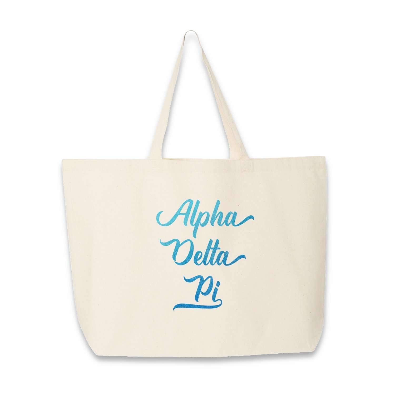 Alpha Delta Pi sorority name custom printed on canvas tote bag