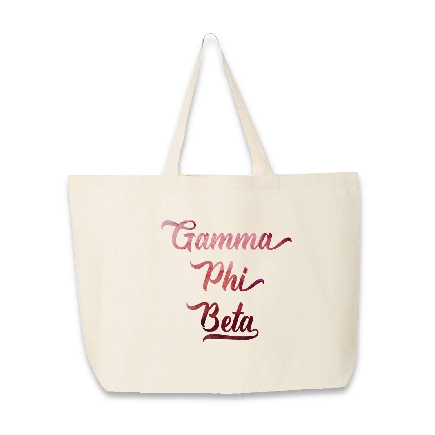 Gamma Phi Beta sorority name custom printed on canvas tote bag
