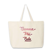 Gamma Phi Beta sorority name custom printed on canvas tote bag