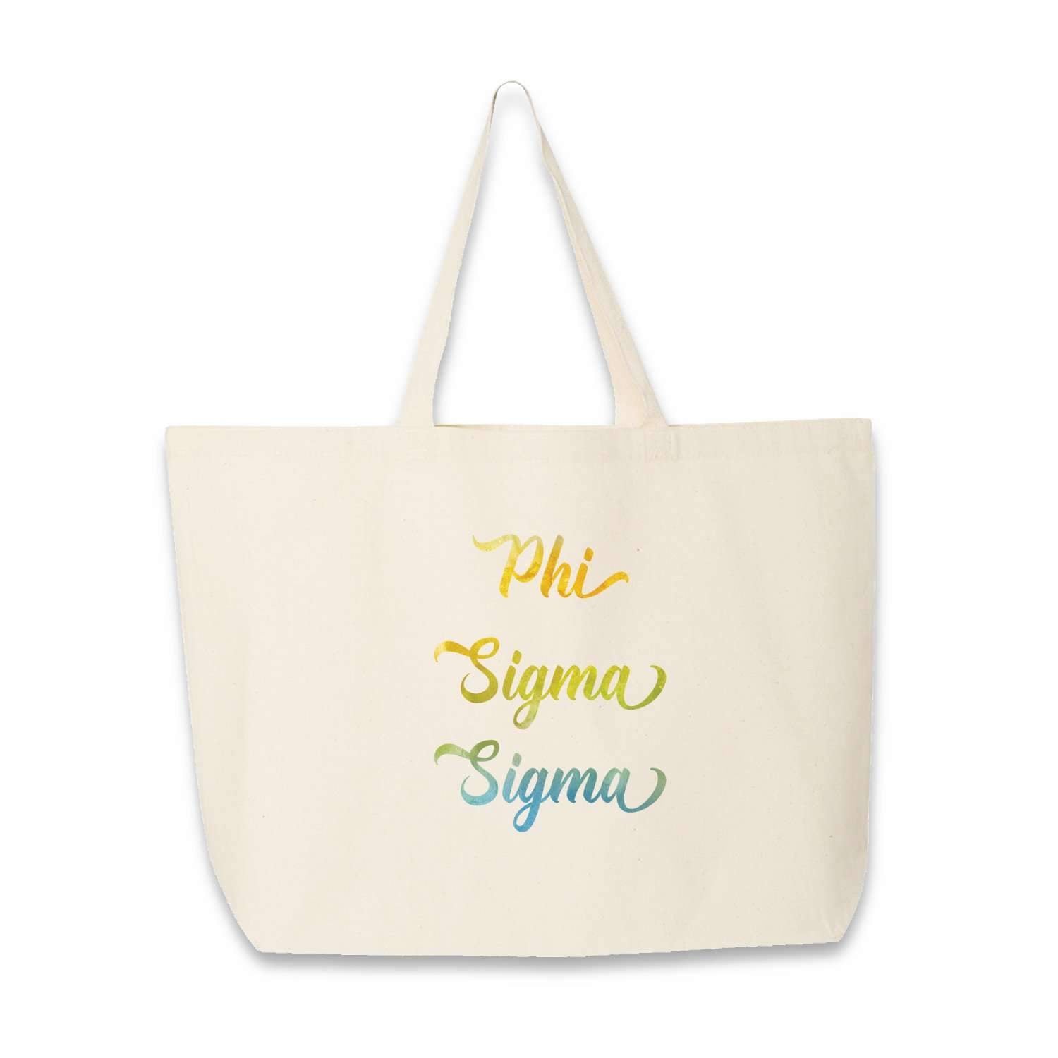 Phi Sigma Sigma sorority name custom printed on canvas tote bag