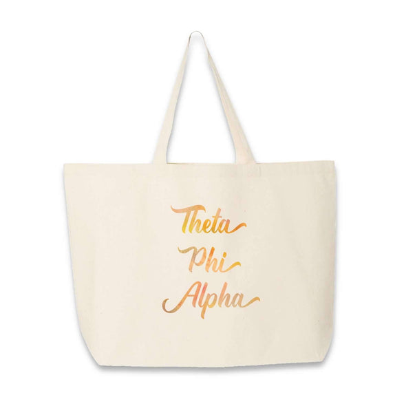 Theta Phi Alpha sorority name custom printed on canvas tote bag