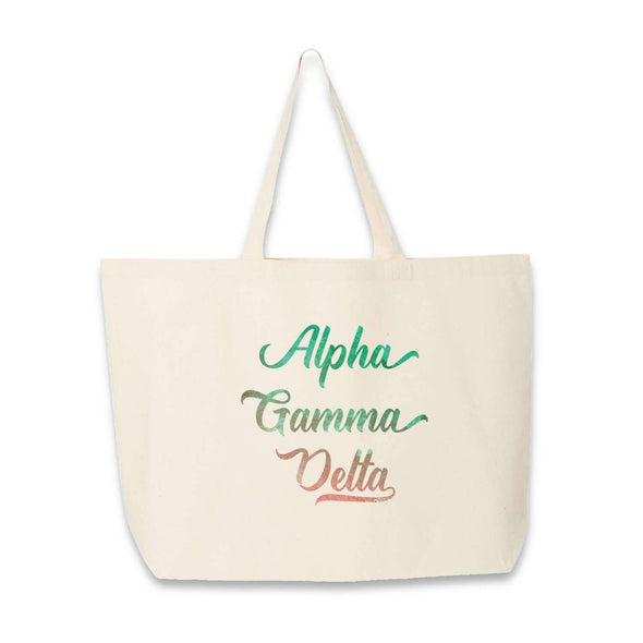 Alpha Gamma Delta sorority name custom printed on canvas tote bag