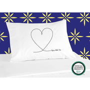 Sorority name in handwriting heart design custom printed on pillowcase.