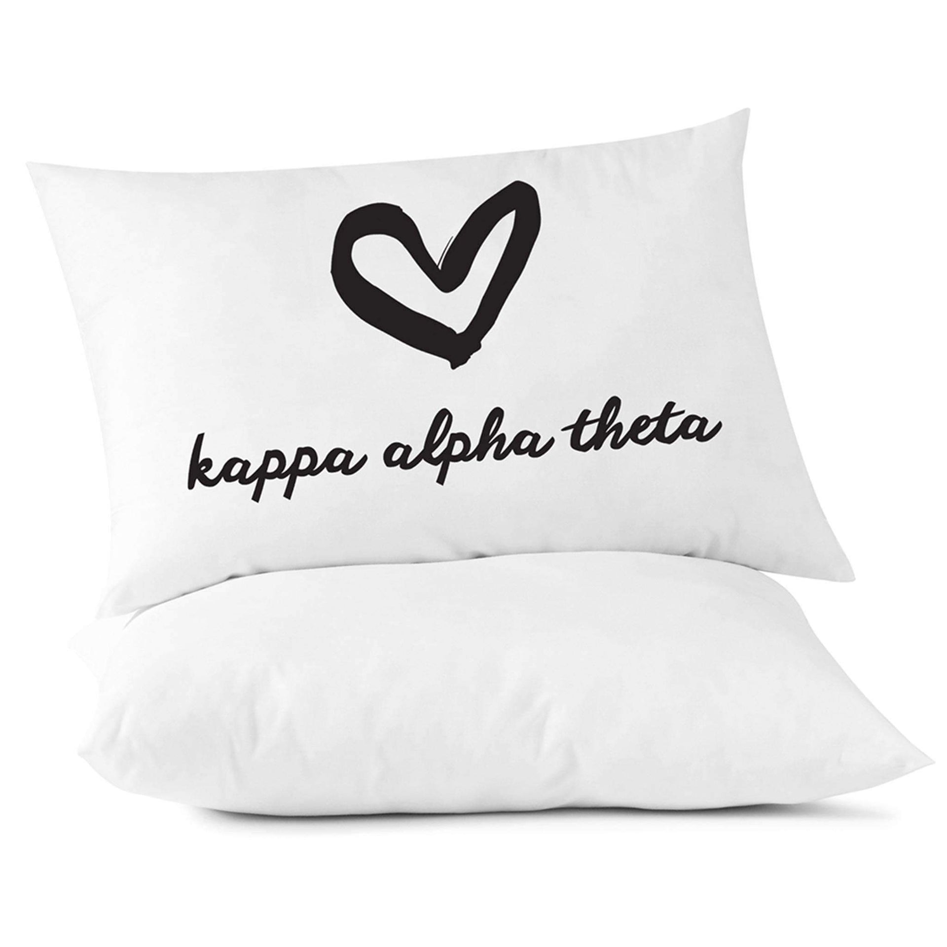 Kappa Alpha Theta sorority name heart design custom printed on pillowcase.