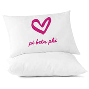PBP sorority name with heart design custom printed on pillowcase.