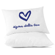 SDT sorority name with heart design custom printed on pillowcase.