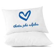 TPA sorority name with heart design custom printed on pillowcase.