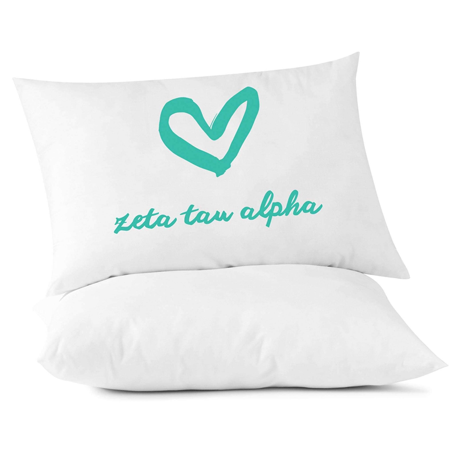 ZTA sorority name heart design custom printed on pillowcase.