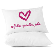 AEP sorority name heart design custom printed on pillowcase.