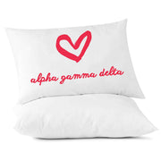 AGD sorority name with heart design custom printed on pillowcase.