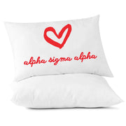 ASA sorority name with heart design custom printed on pillowcase.