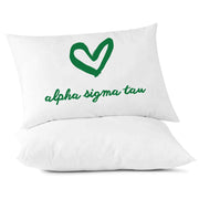 AST sorority name with heart design custom printed on pillowcase.